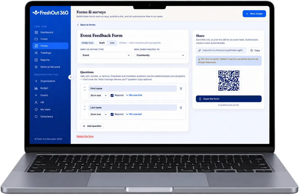 FreshOut 360 Forms & Surveys screen