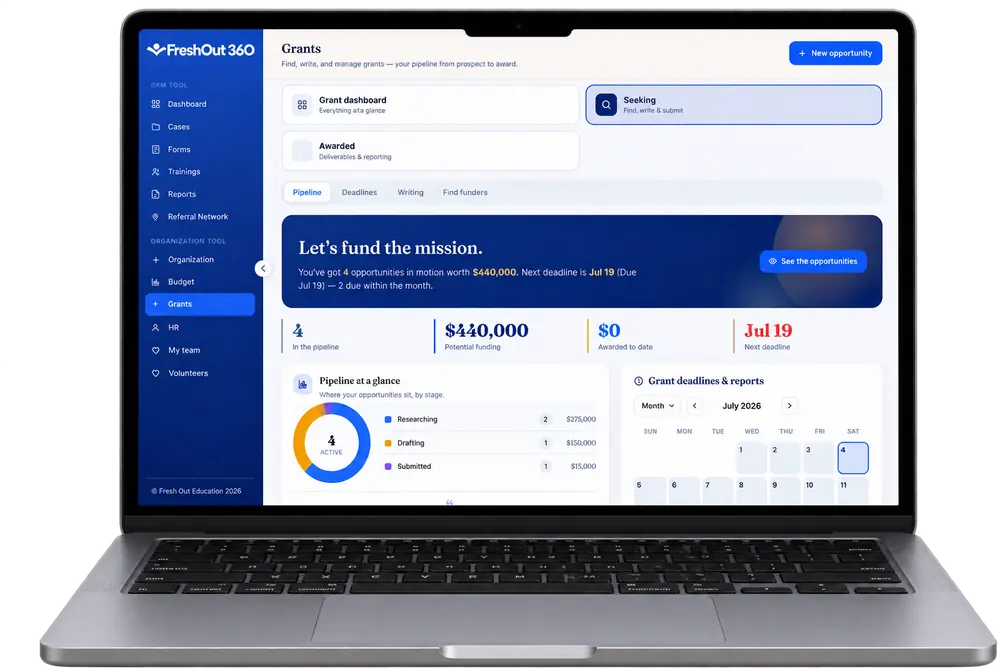 FreshOut 360 Grant Tracking screen